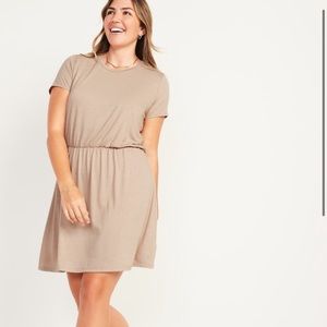 Waist-Defined Short-Sleeve Slub-Knit Mini Dress for Women